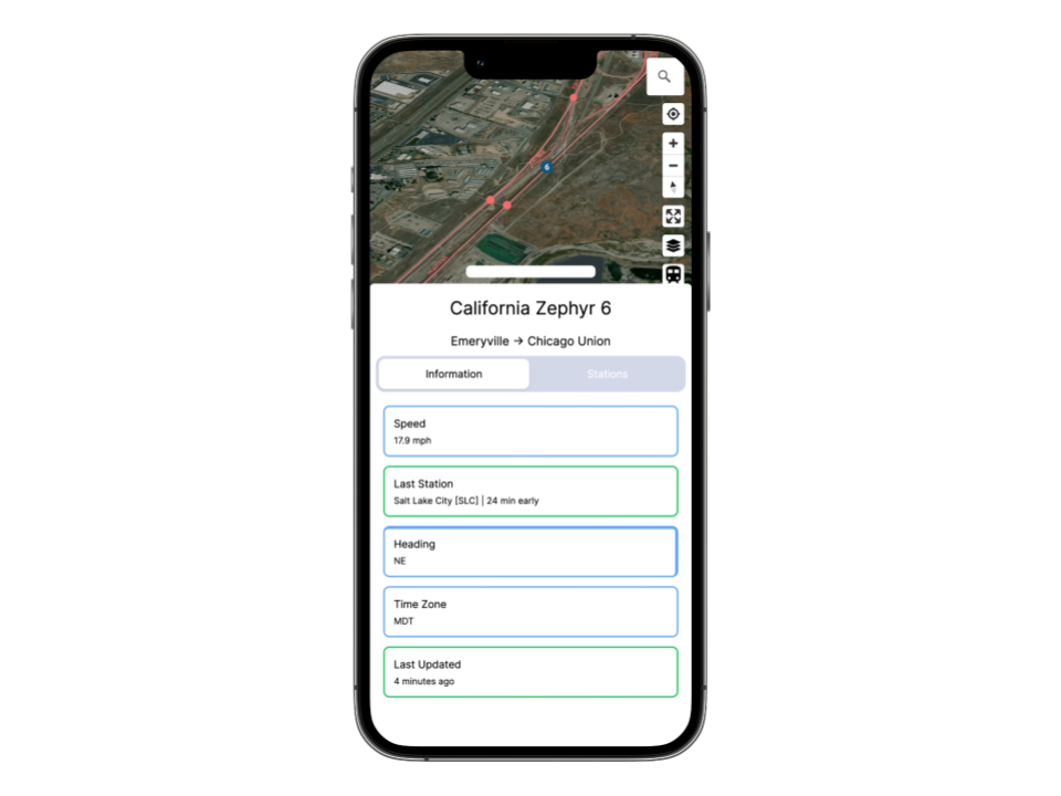 A train crossing displayed on the mobile 'sidebar'